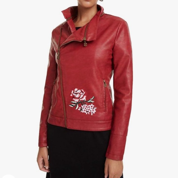 NWT - Desigual Women’s Embroidered Faux Leather Biker Jacket - EU 38 / US 4 / S - Picture 2 of 15